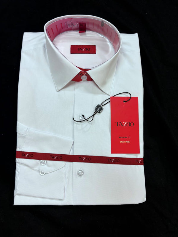 New Modern Fit White Dress Shirt by Tazzio