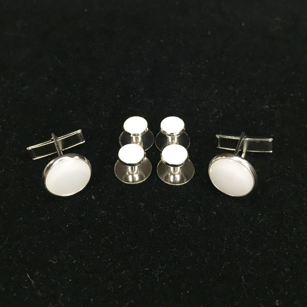 Pearl Silver Stud & Cufflink Set