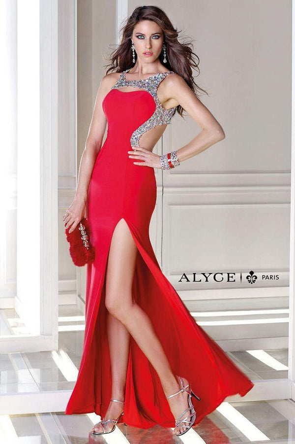 Alyce Paris 35683 Turquoise Jersey Dress with Jeweled Straps and Slit