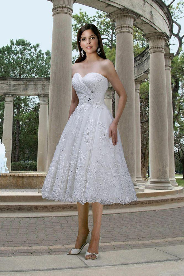 Da Vinci Bridal Gown 50076 White Below the Knee A-Line Dress - Size 4