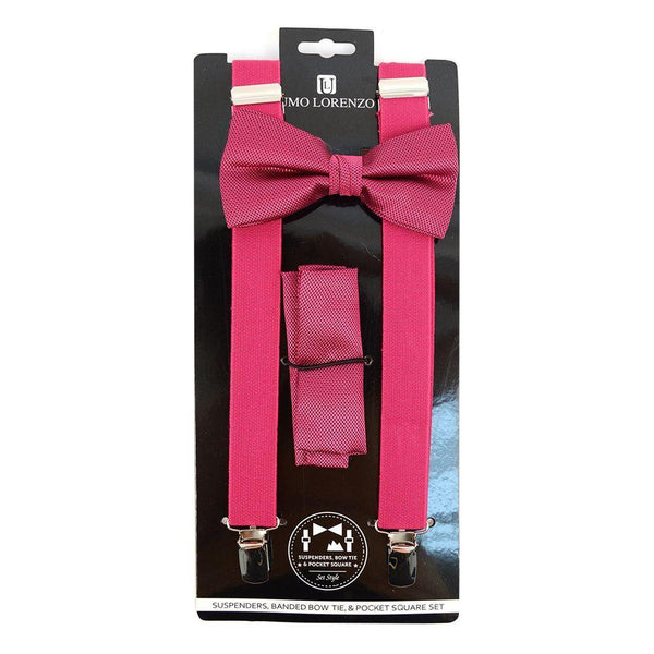 Suspender, Bow Tie & Pocket Square Set - Fuchsia Pink