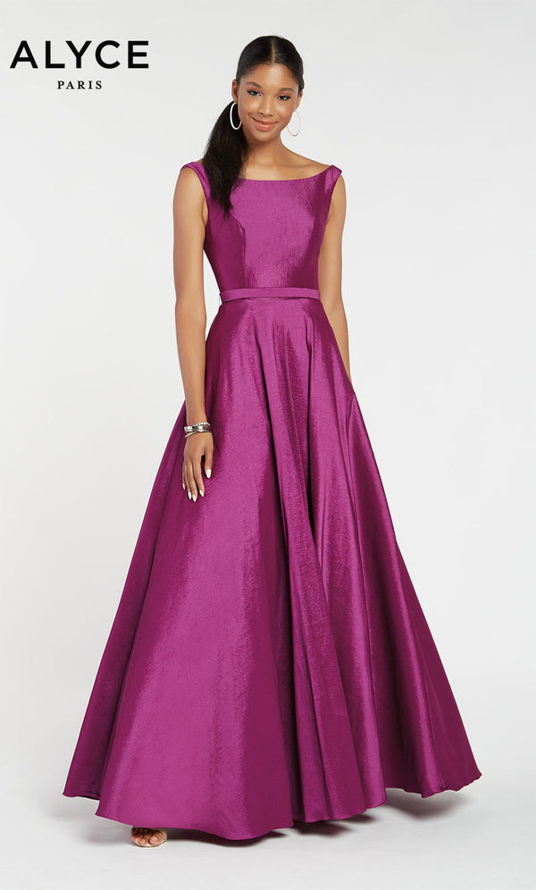 ALYCE Paris 1428 Aubergine Boat Neck Modest A-Line Dress