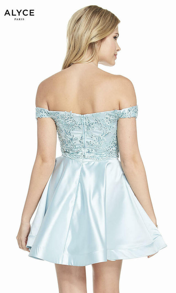 *FINAL SALE* ALYCE Paris 3827 ICE BLUE Sweetheart Beaded Flare Short 2-Piece Dress