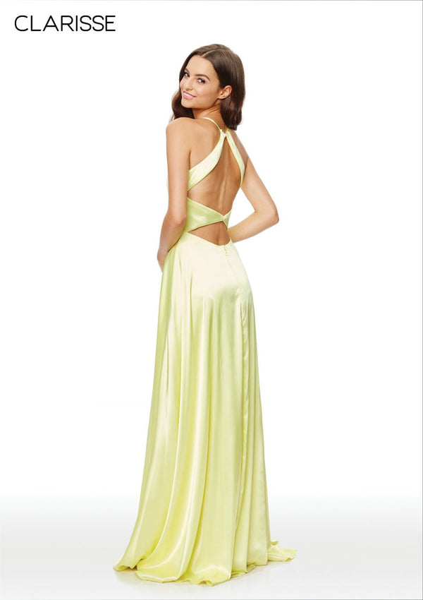 CLARISSE 3712 Yellow Charmeuse Satin Dress w/ Slit