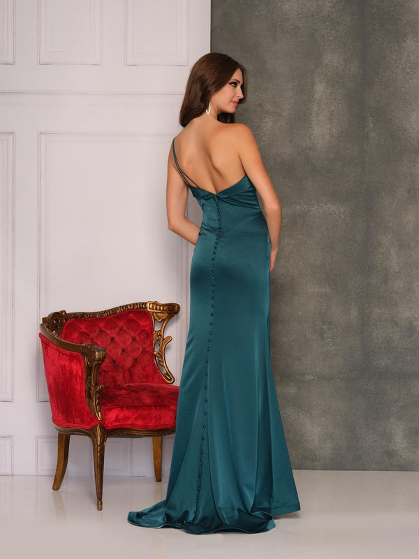 Dave & Johnny 10514 Teal Satin One Shoulder Evening Gown