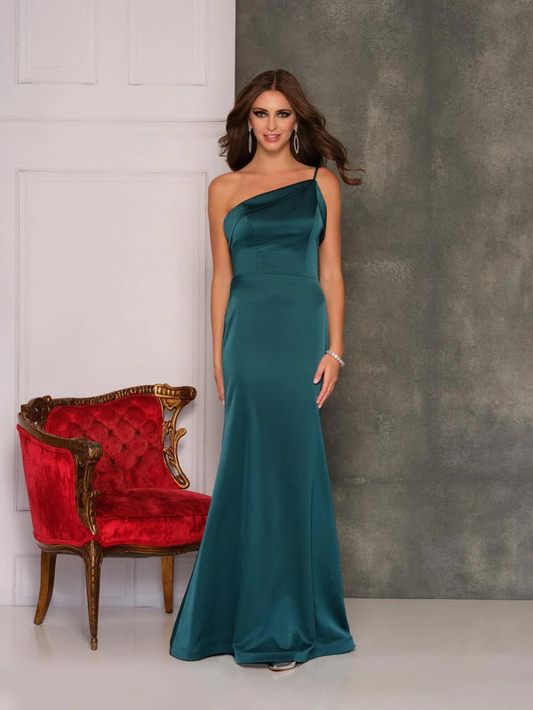 Dave & Johnny 10514 Teal Satin One Shoulder Evening Gown