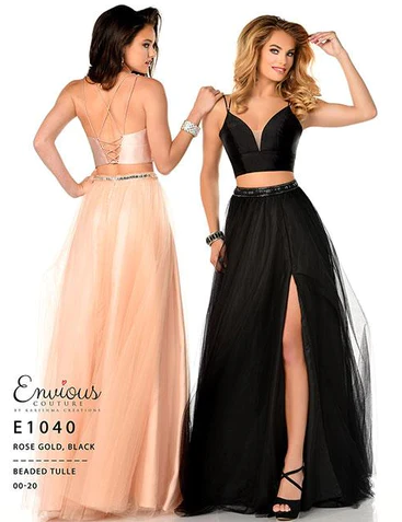 ENVIOUS Couture 1040 Rose Gold V-Neck 2-Piece Ballgown