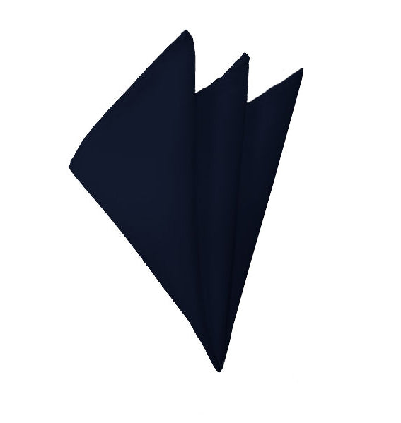 New Solid Satin Pocket Square - Navy Blue