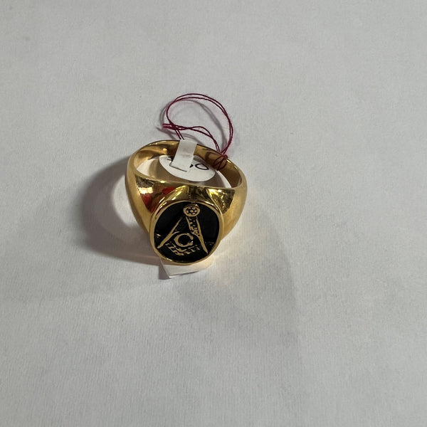 Gold Black Round Masonic Ring