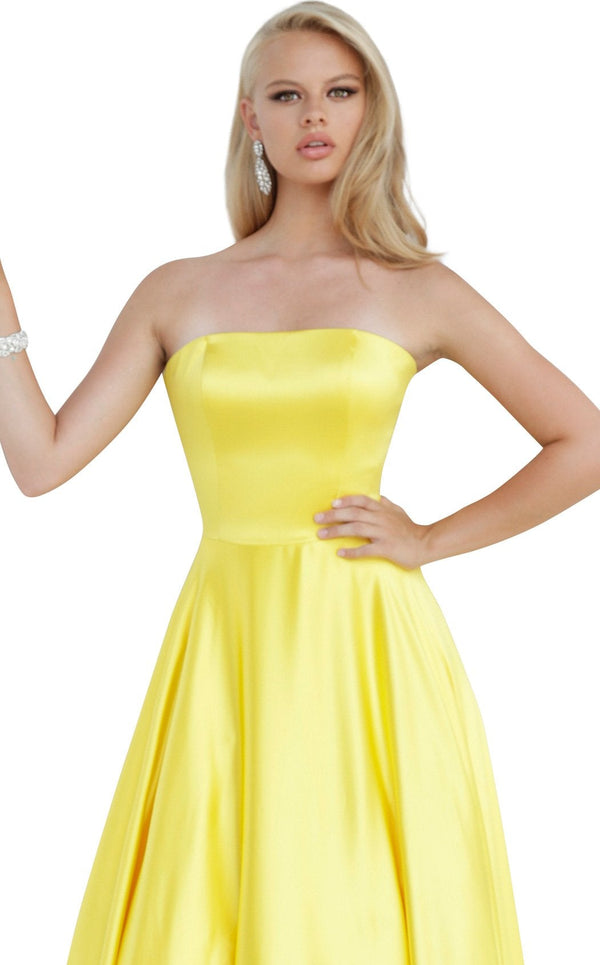 JVN by Jovani 1716 Yellow Strapless Satin A-Line Dress - Size 4