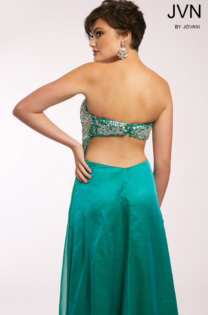 JVN by Jovani 5313 Teal Beaded Sweetheart Chiffon A-Line Dress