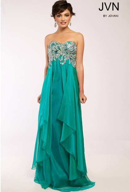 JVN by Jovani 5313 Teal Beaded Sweetheart Chiffon A-Line Dress