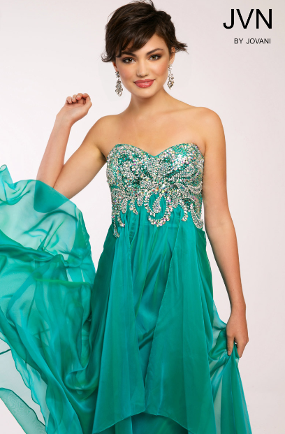 JVN by Jovani 5313 Teal Beaded Sweetheart Chiffon A-Line Dress