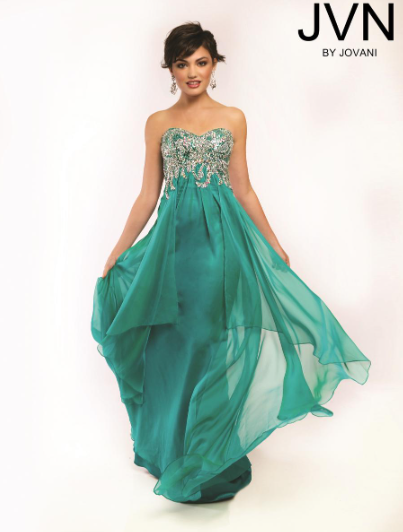 JVN by Jovani 5313 Teal Beaded Sweetheart Chiffon A-Line Dress