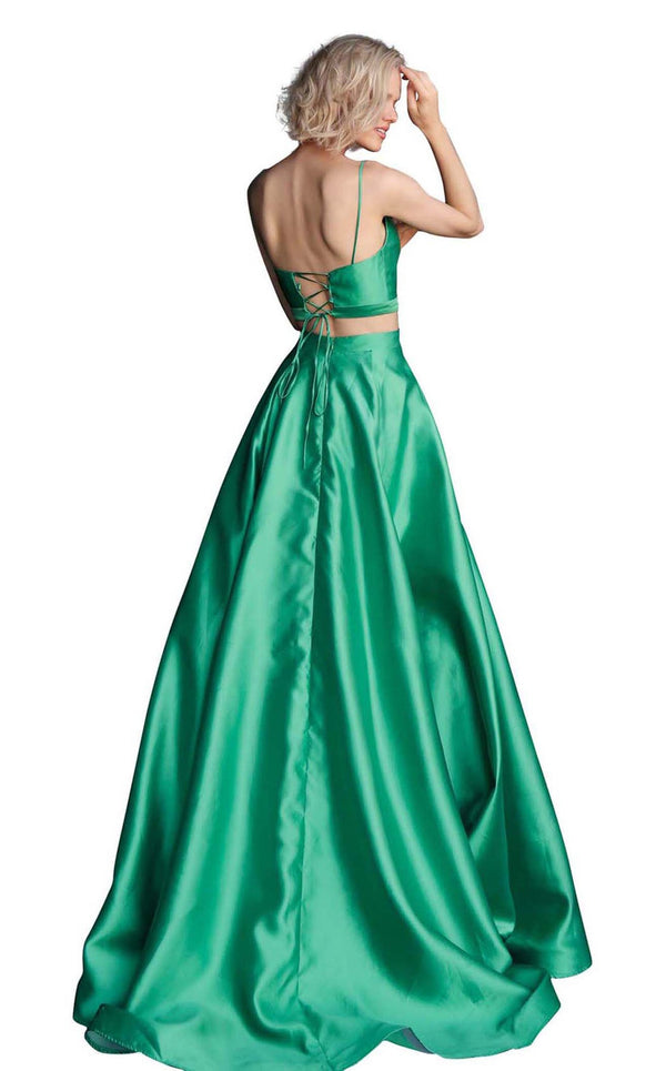 JVN by Jovani 59636 Green V-Neck 2 Piece A-Line Dress - Size 6