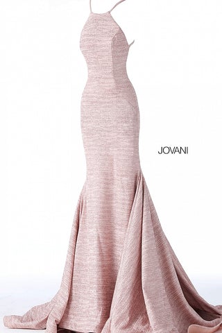 JOVANI 65416 Blush Pink High Neck Glitter Mermaid Dress