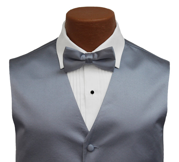 New Silver Satin Vest & Bow Tie