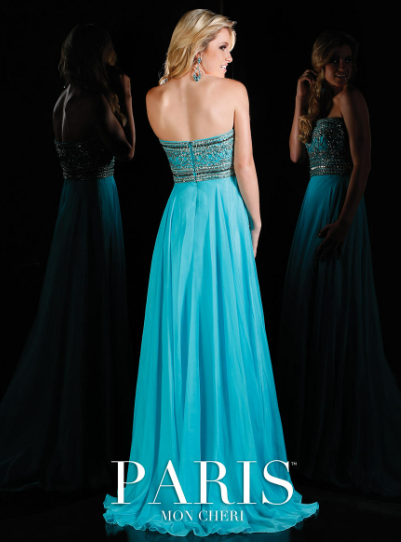 Mon Cheri 116765 Turquoise Flowy Chiffon Dress