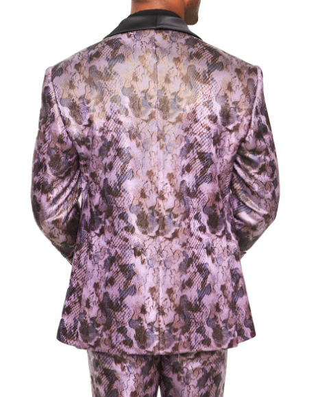 Purple & Black Snake Skin Print Tuxedo Jacket with Shawl Lapel and Matching Pant