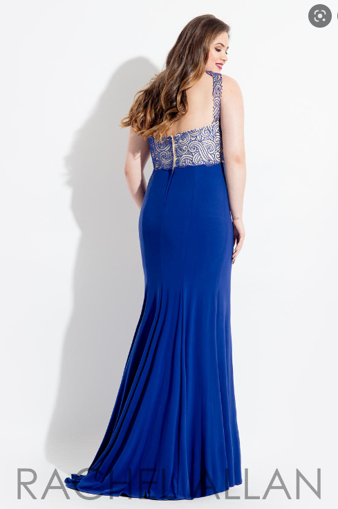 Rachel Allan 6330 Royal Blue Beaded Jersey Sheath Dress