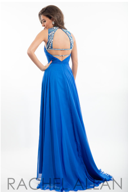 Rachel Allan 7259 Royal Blue Jeweled Neckline Chiffon Dress