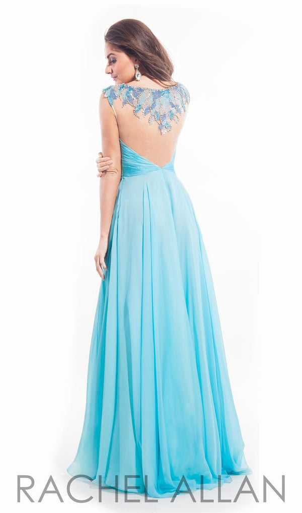 Rachel Allan 2868 Soft Aqua Chiffon Dress - Size 4