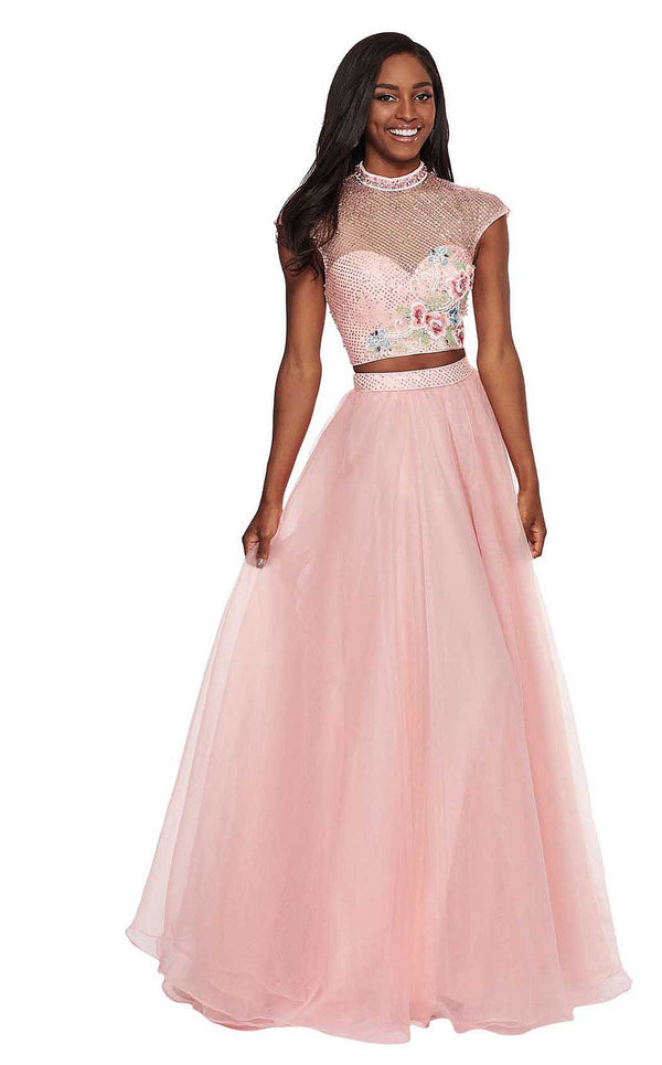 Rachel Allan 6403 Blush High Neck 2-Piece A-Line Dress