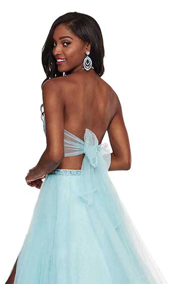 Rachel Allan 6437 Mint Blue Halter 2 Piece Dress with Slit