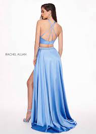 Rachel Allan 6483 Periwinkle 2 Piece Satin Dress with Slit