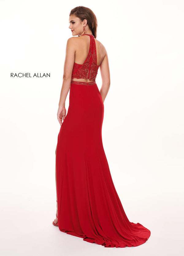 Rachel Allan 6641 Red Fitted 2 Piece Dress with Slit