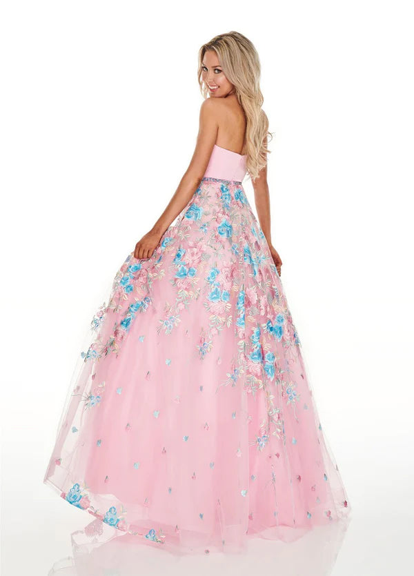 Rachel Allan 7063 Pink Floral Embroidered A-Line Dress