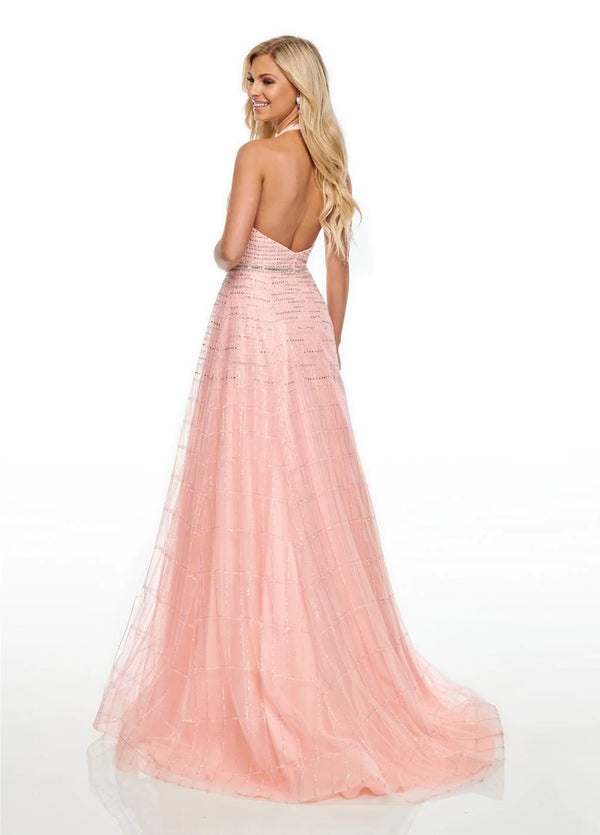 Rachel Allan 7082 Blush Pink Shimmering A-Line Dress