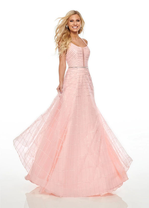 Rachel Allan 7082 Blush Pink Shimmering A-Line Dress