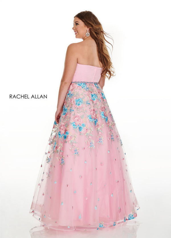 Rachel Allan Curves 7219 Pink Floral Embroidered A-Line Dress - Size 14