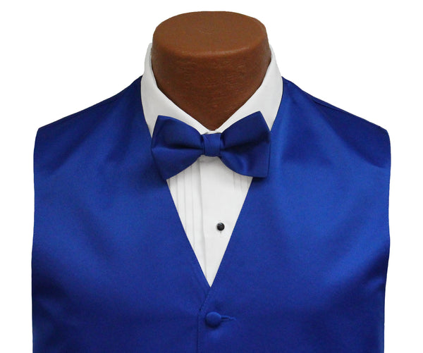 New Royal Blue Satin Vest & Bow Tie Set