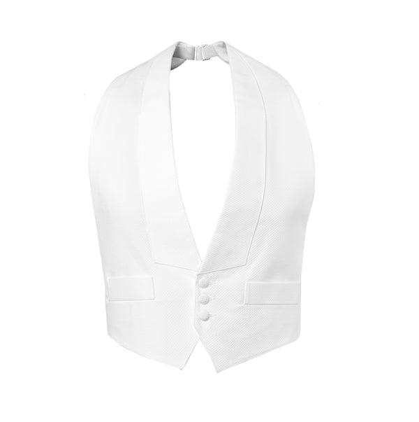 Pique White Tie Formal Open Back Adjustable Tuxedo Vest available at Formalwear Outlet Hillsborough, NC