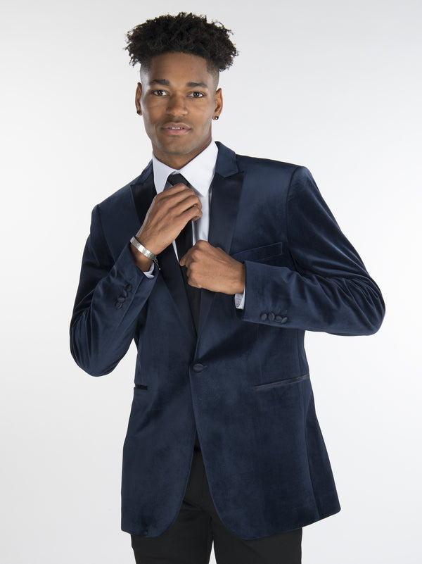 New Navy Velvet 1 Button Peak Tuxedo Jacket